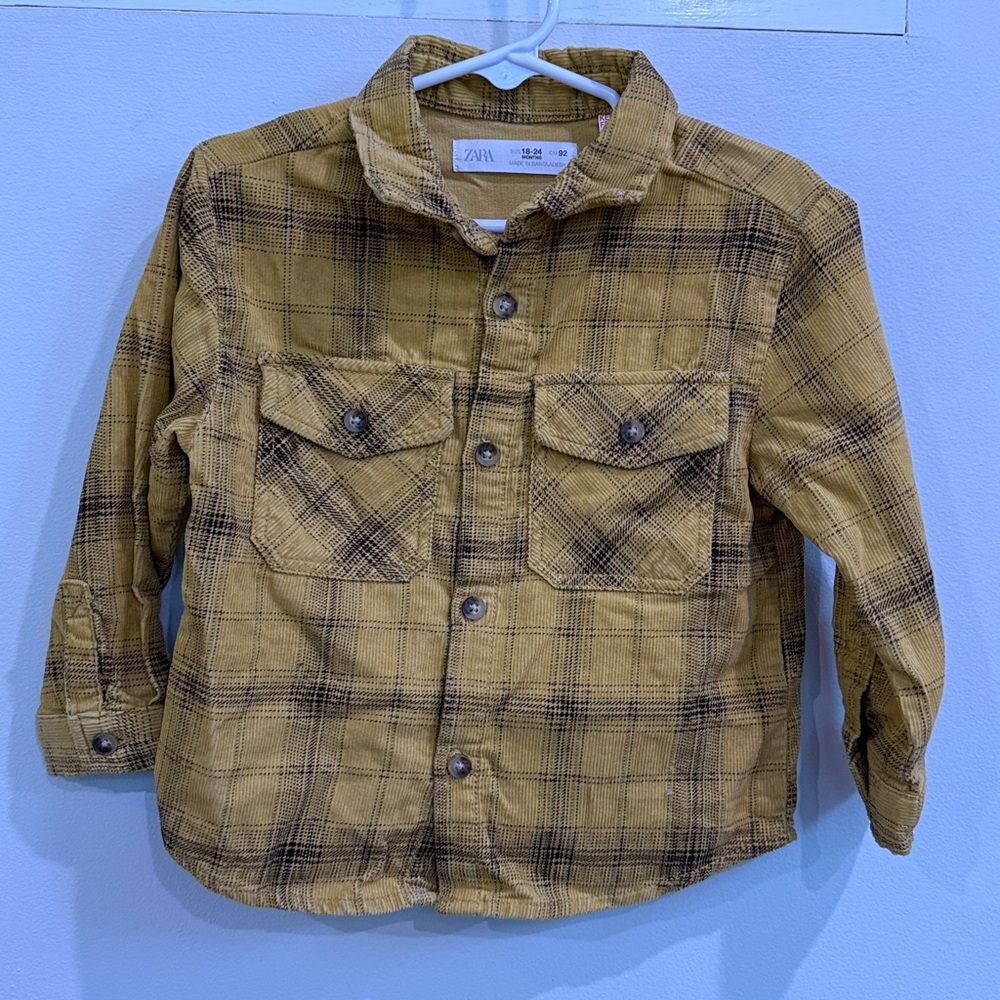 Zara Kids Mustard Checkered Button-Up Shirt
